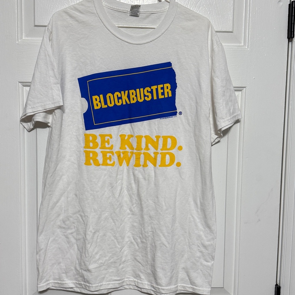 Fruit of the Loom White Tee with Blue and Yellow Graphic